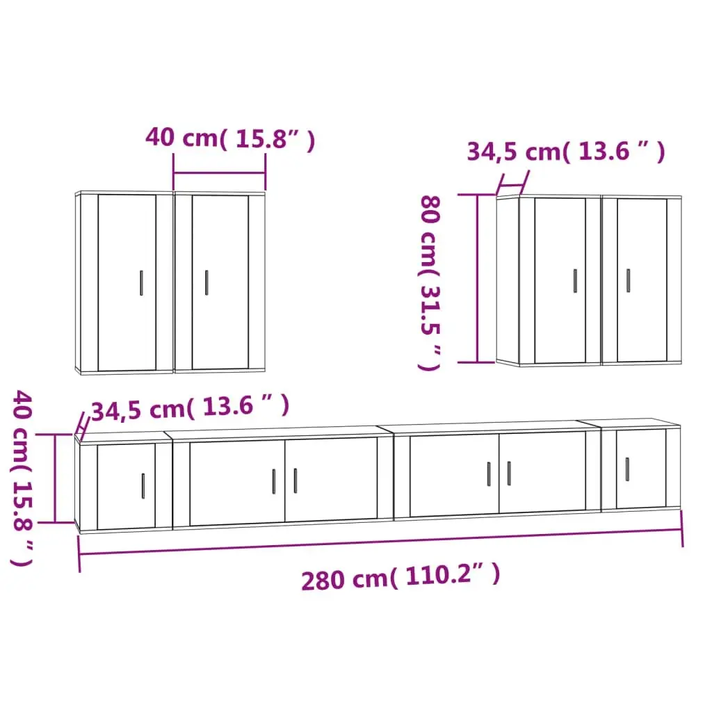 8 Piece TV Cabinet Set Grey Sonoma Engineered Wood 3188708