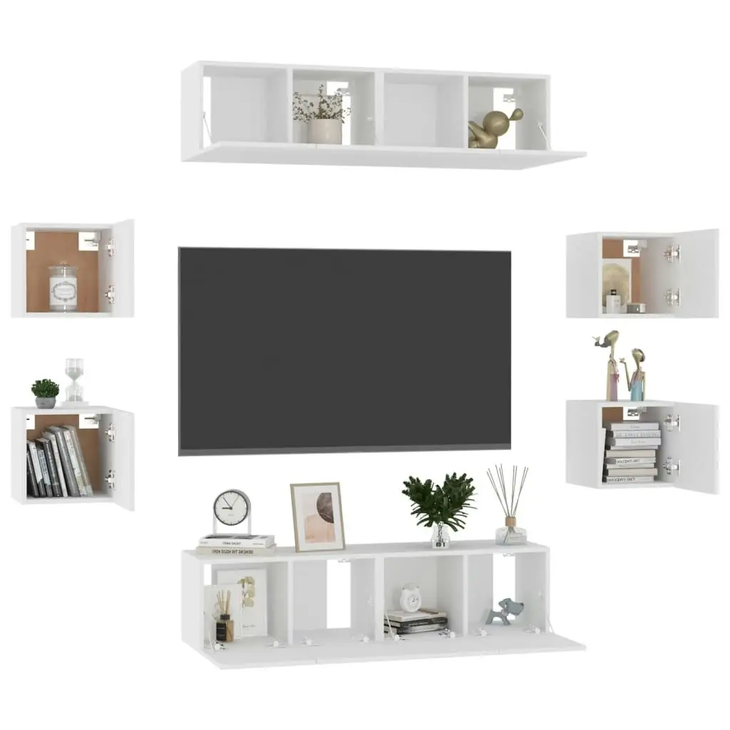 8 Piece TV Cabinet Set White Engineered Wood 3074457