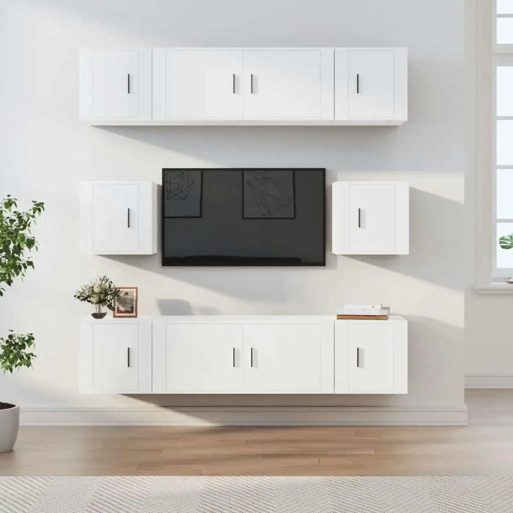 8 Piece TV Cabinet Set White Engineered Wood 3188670