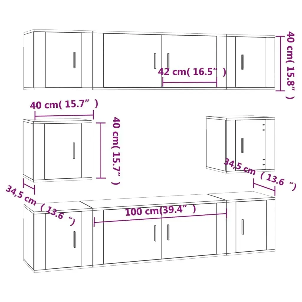 8 Piece TV Cabinet Set White Engineered Wood 3188670