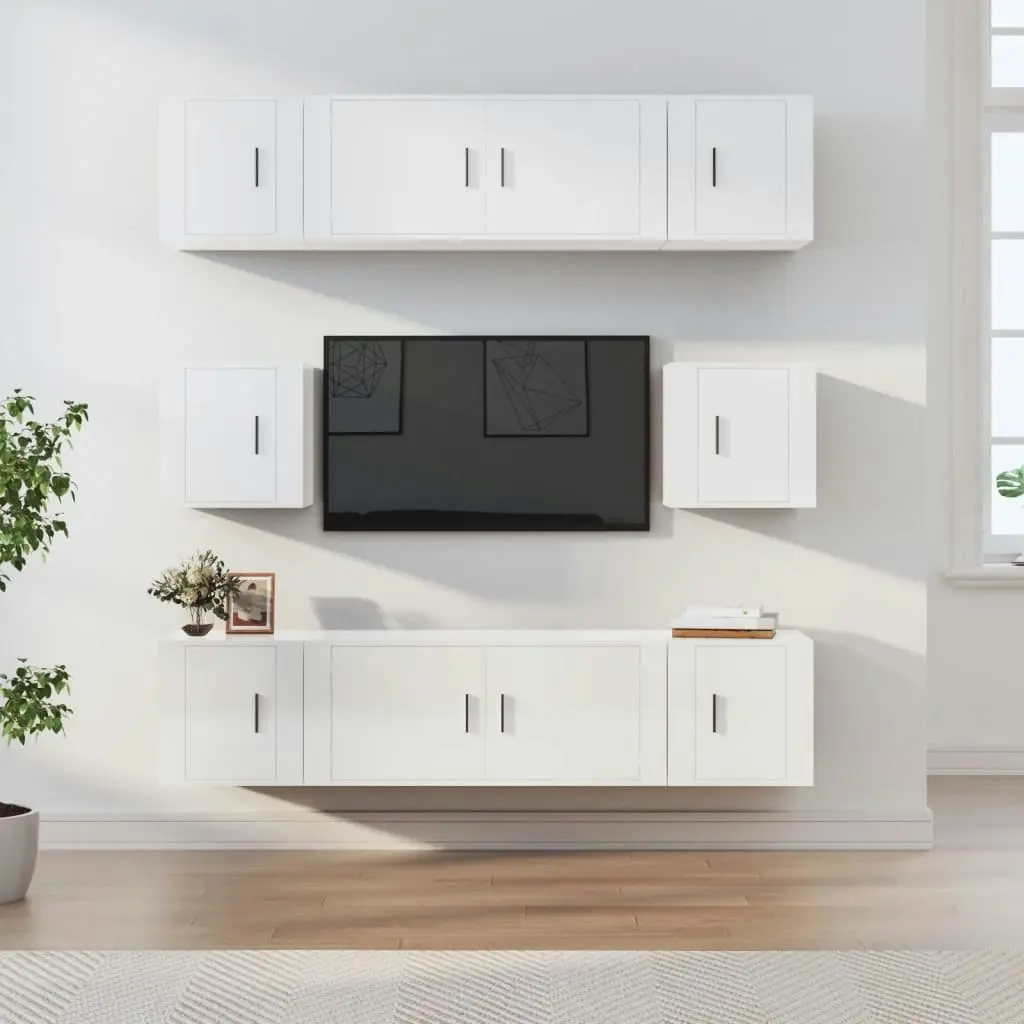 8 Piece TV Cabinet Set High Gloss White Engineered Wood 3188672