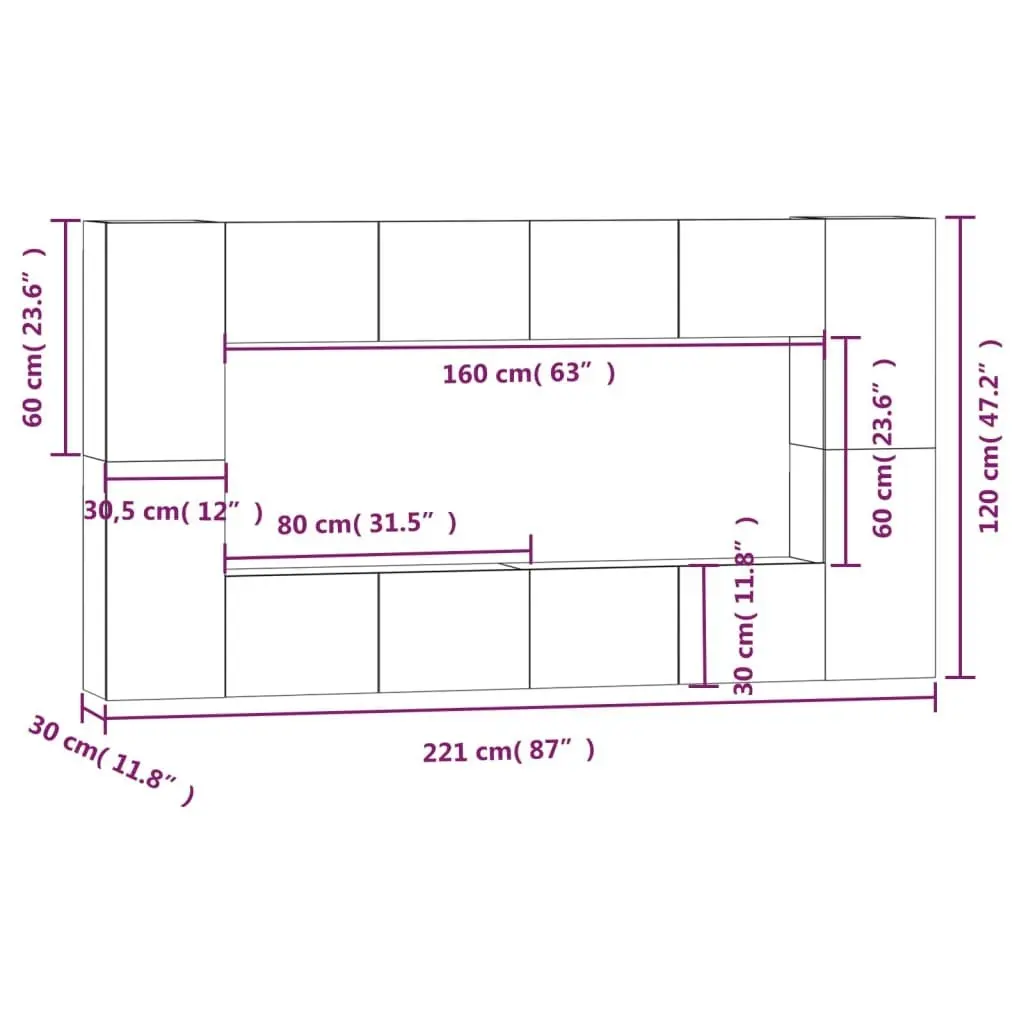 8 Piece TV Cabinet Set White Engineered Wood 3114286