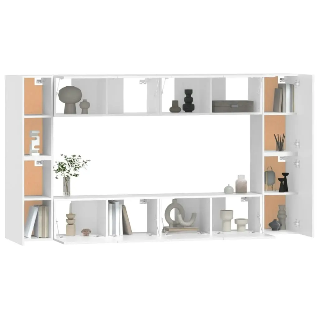 8 Piece TV Cabinet Set White Engineered Wood 3114286