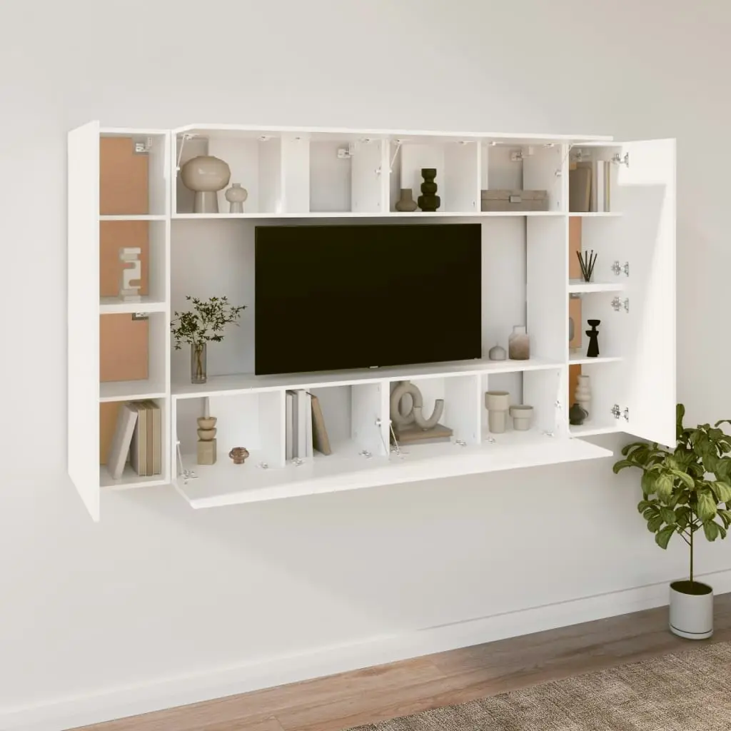 8 Piece TV Cabinet Set White Engineered Wood 3114286