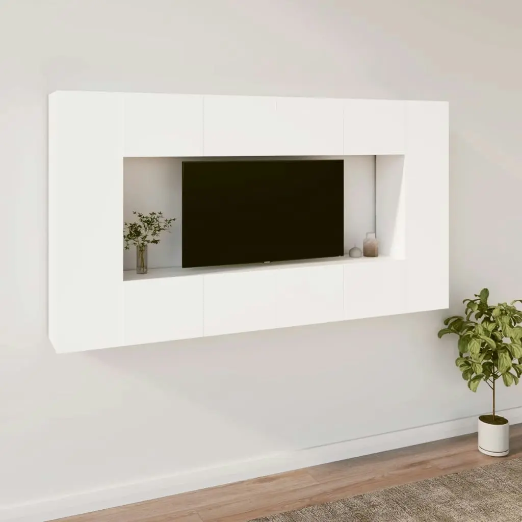 8 Piece TV Cabinet Set White Engineered Wood 3114286