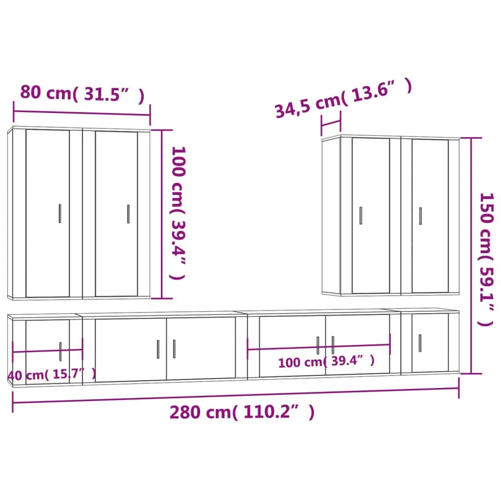 8 Piece TV Cabinet Set Grey Sonoma Engineered Wood 3188860