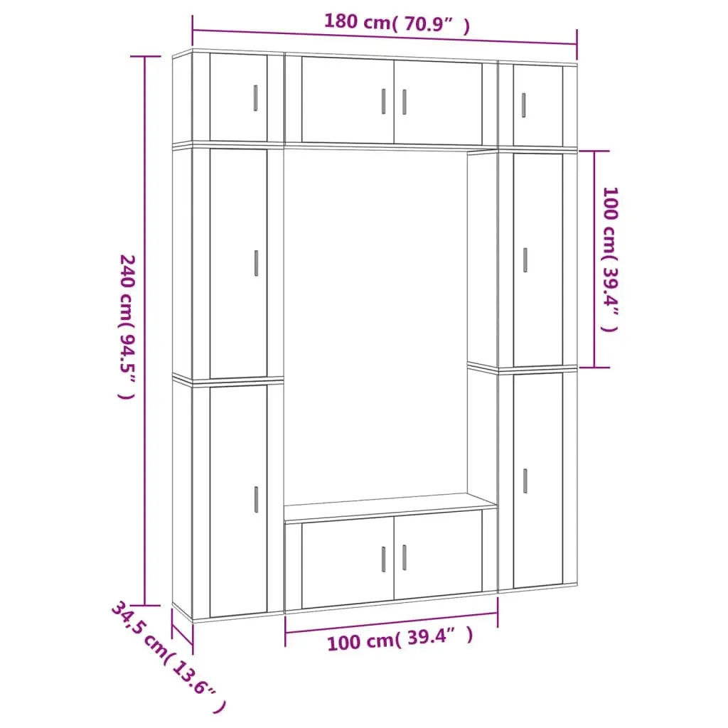 8 Piece TV Cabinet Set Grey Sonoma Engineered Wood 3188820