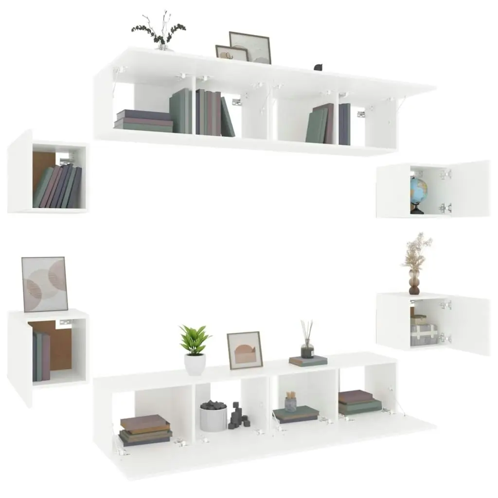 8 Piece TV Cabinet Set White Engineered Wood 3114214