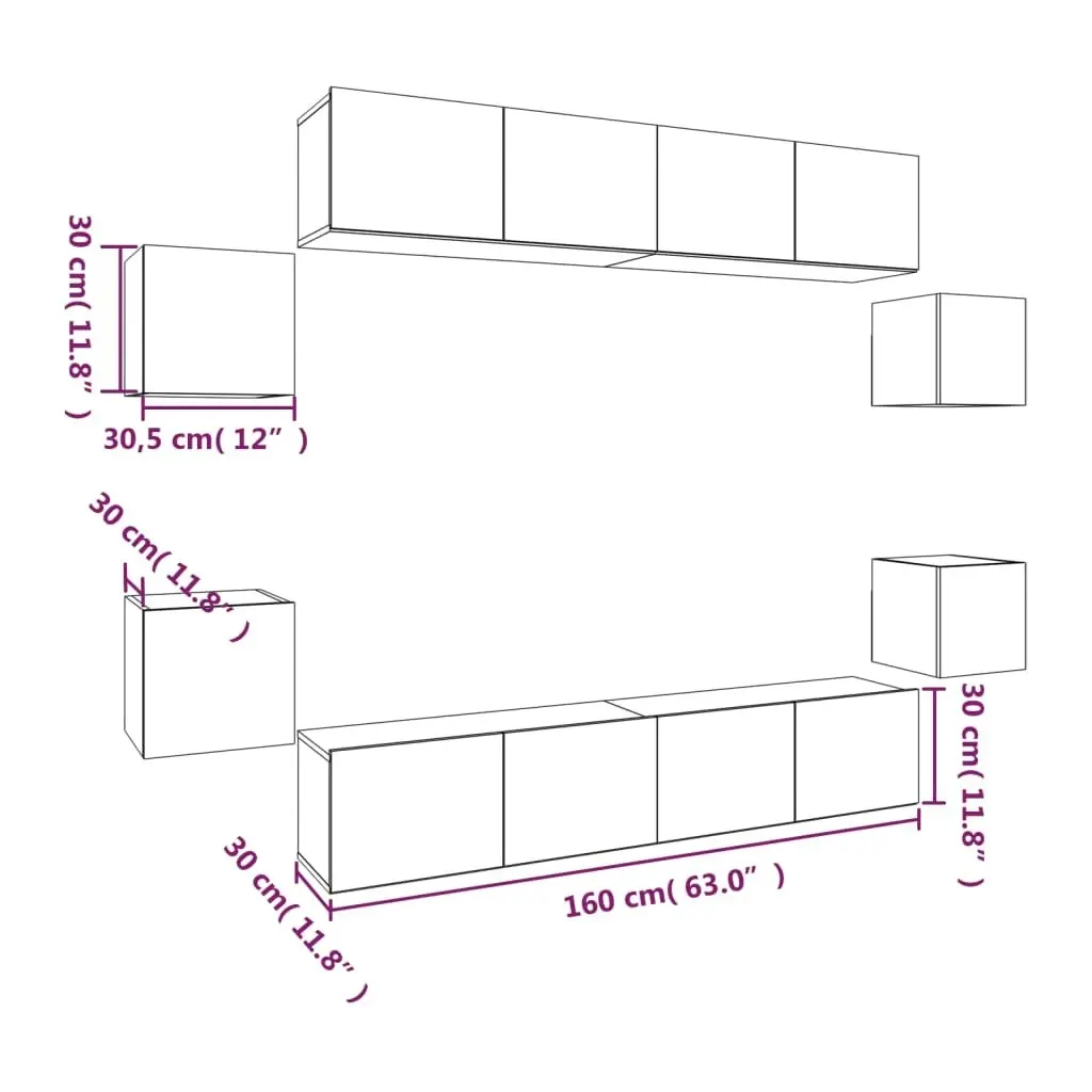 8 Piece TV Cabinet Set White Engineered Wood 3114214