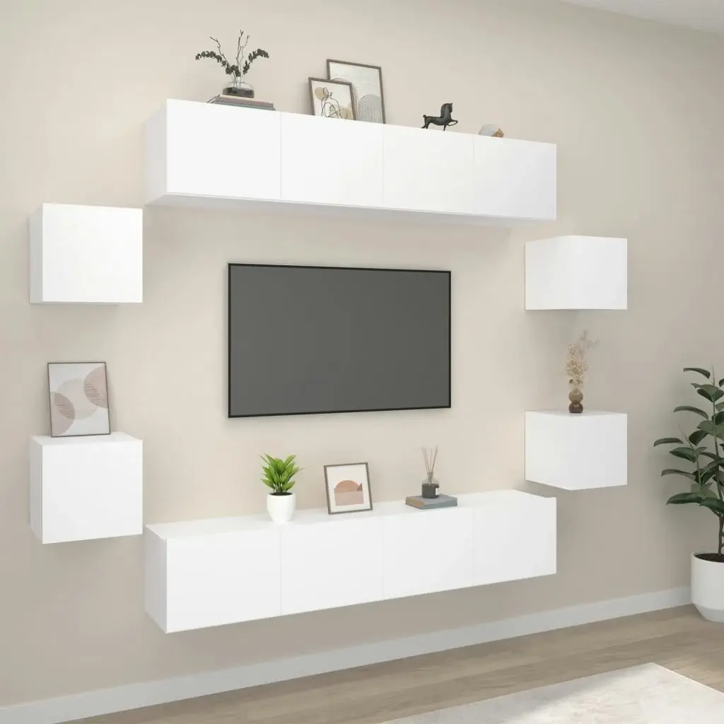 8 Piece TV Cabinet Set White Engineered Wood 3114214