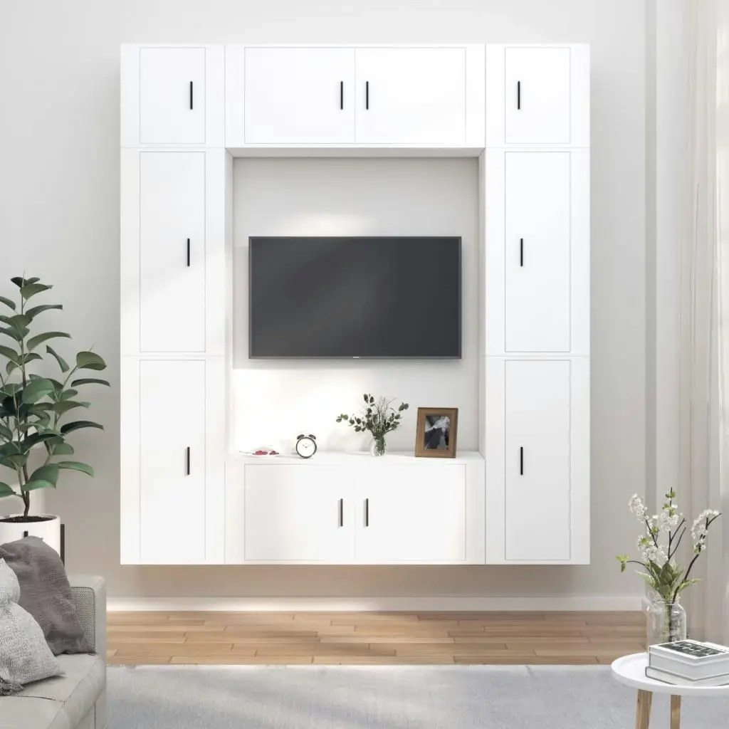 8 Piece TV Cabinet Set White Engineered Wood 3188638