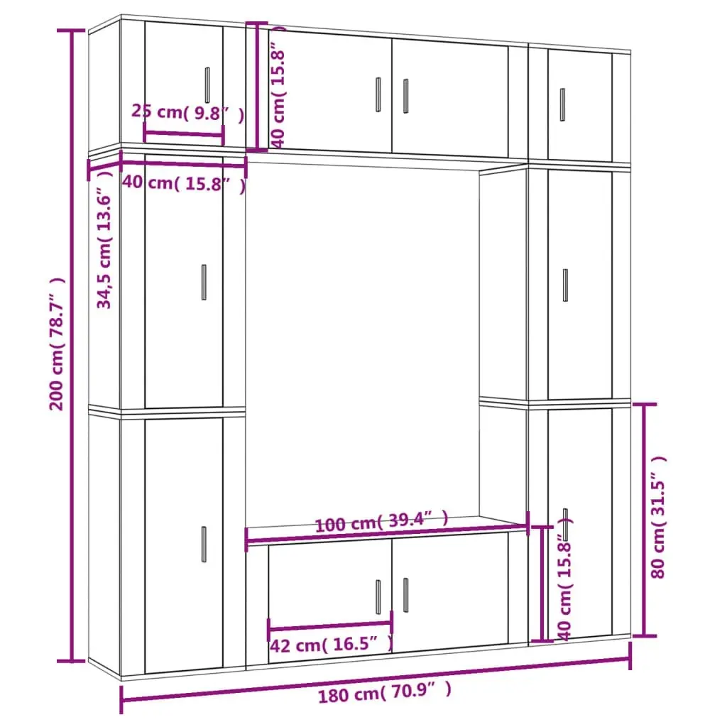 8 Piece TV Cabinet Set White Engineered Wood 3188638