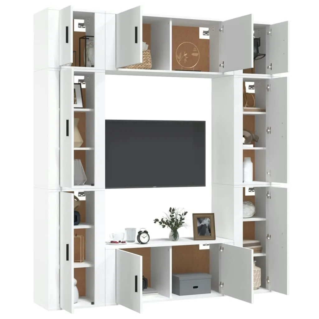 8 Piece TV Cabinet Set White Engineered Wood 3188638