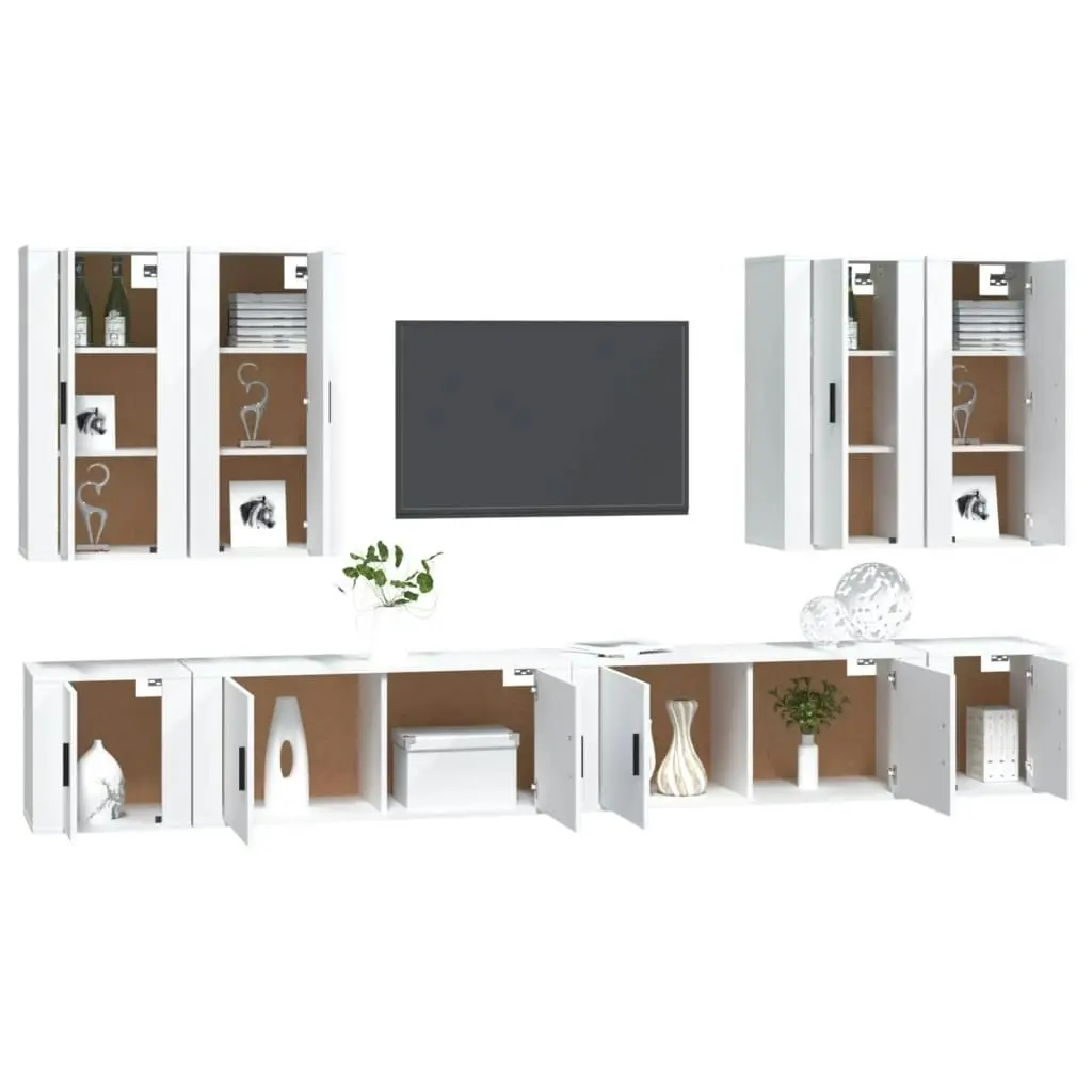 8 Piece TV Cabinet Set White Engineered Wood 3188702