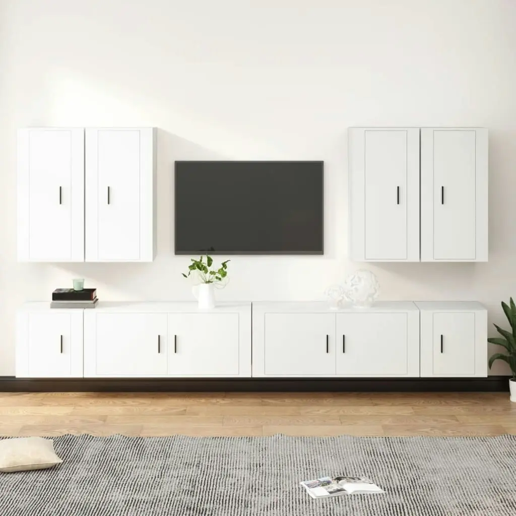 8 Piece TV Cabinet Set White Engineered Wood 3188702