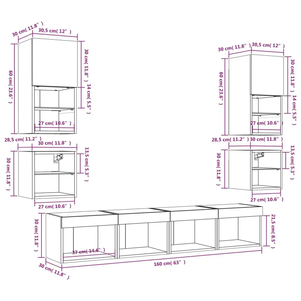 8 Piece TV Wall Units with LED White Engineered Wood 3216590