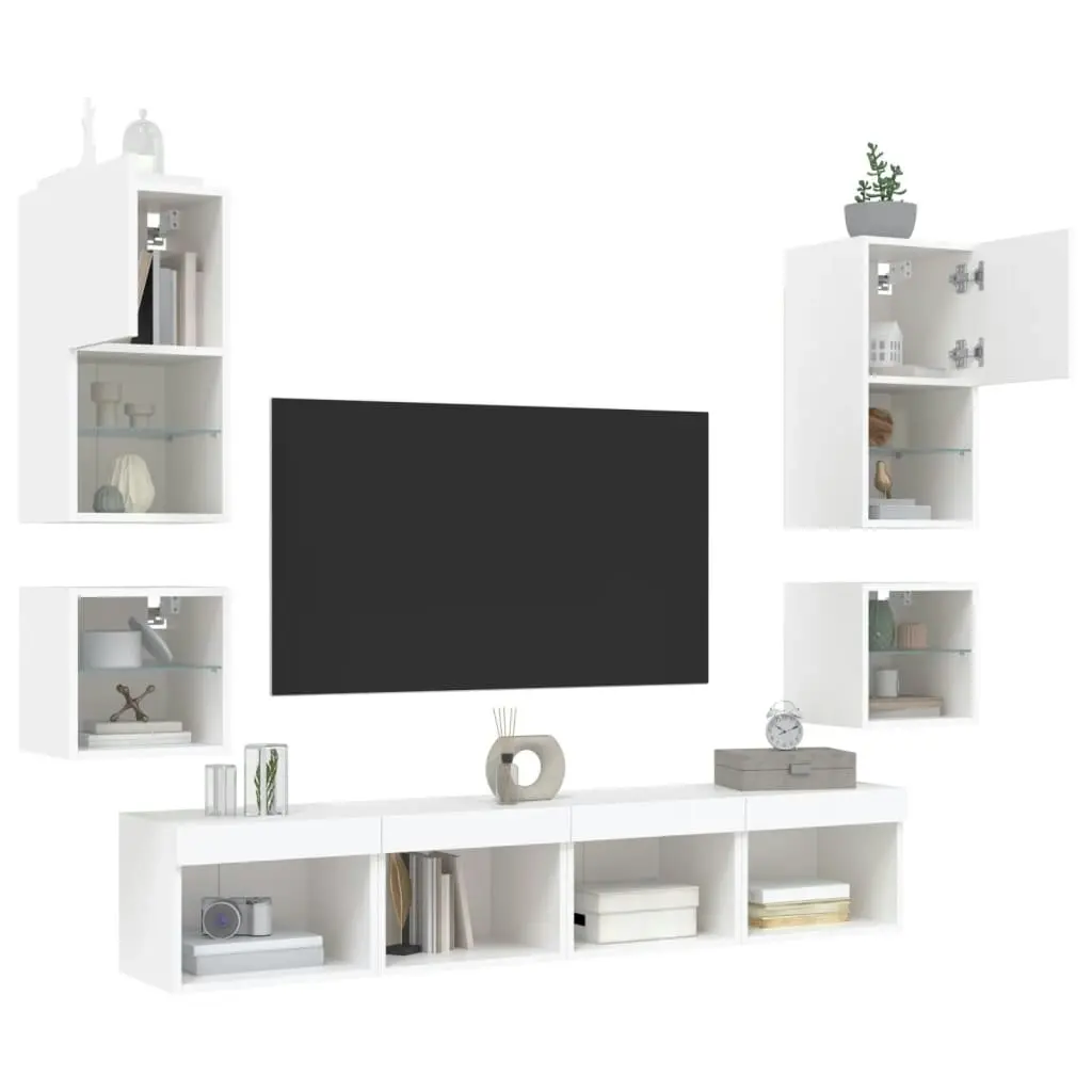 8 Piece TV Wall Units with LED White Engineered Wood 3216590