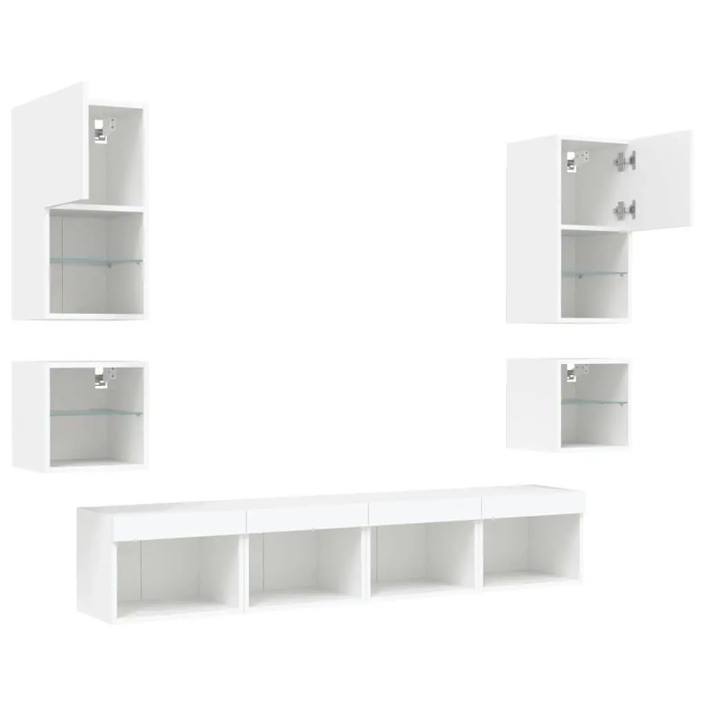 8 Piece TV Wall Units with LED White Engineered Wood 3216590