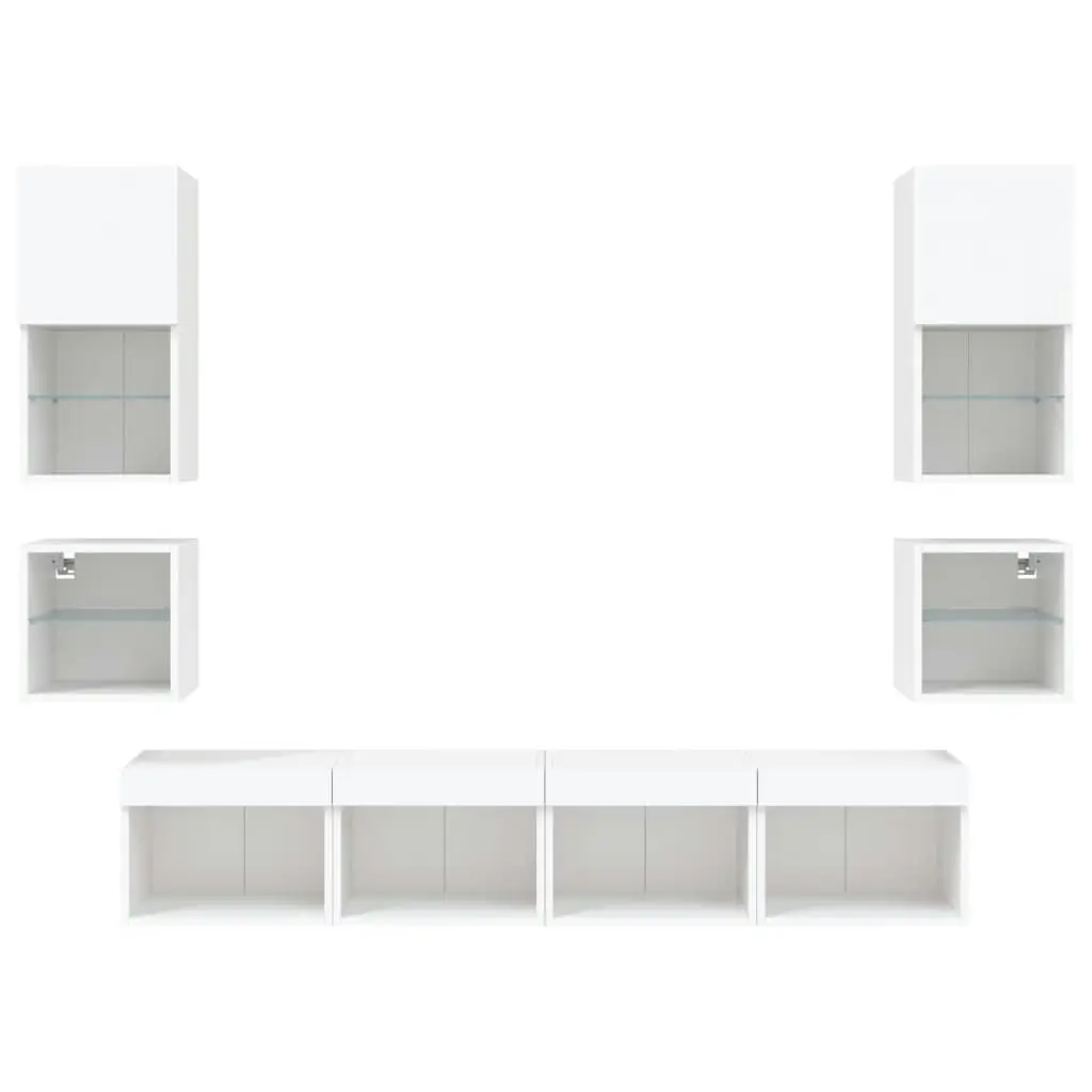 8 Piece TV Wall Units with LED White Engineered Wood 3216590