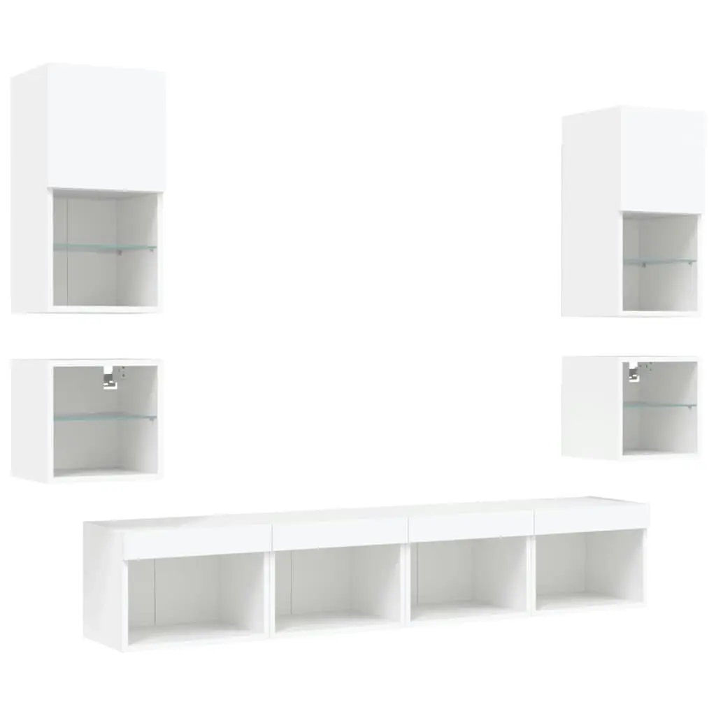 8 Piece TV Wall Units with LED White Engineered Wood 3216590