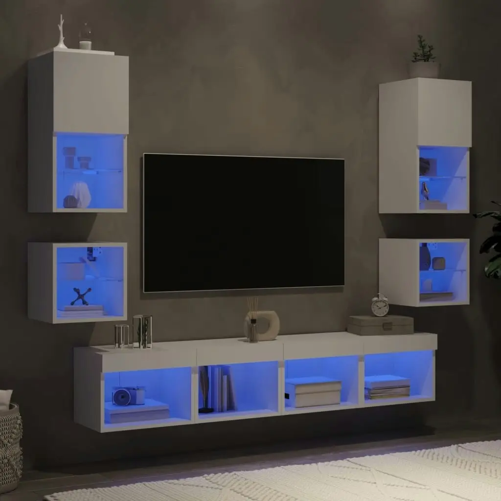 8 Piece TV Wall Units with LED White Engineered Wood 3216590