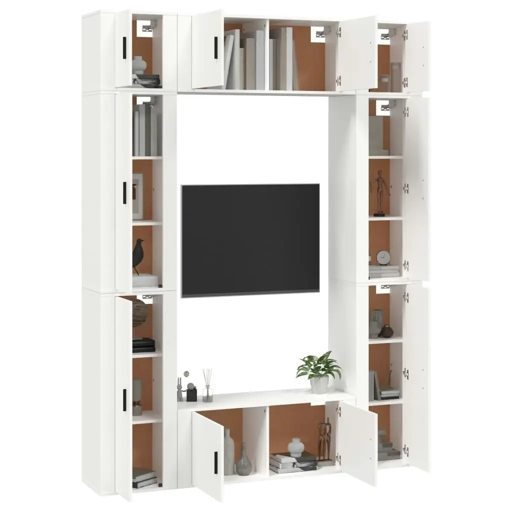 8 Piece TV Cabinet Set White Engineered Wood 3188814