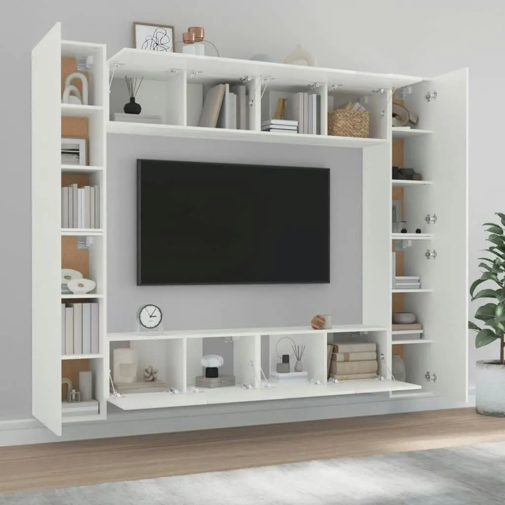 8 Piece TV Cabinet Set White Engineered Wood 3114230