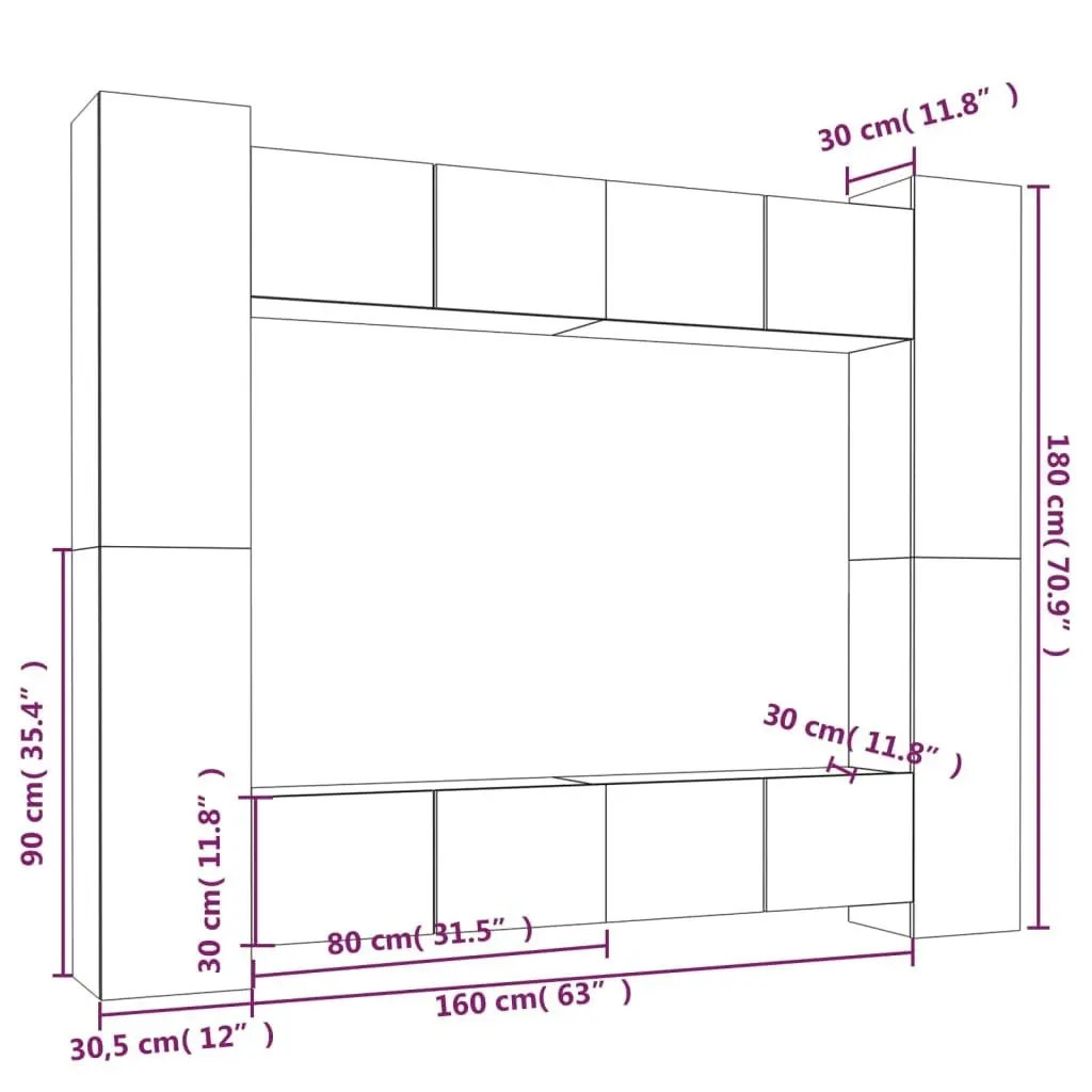 8 Piece TV Cabinet Set White Engineered Wood 3114230