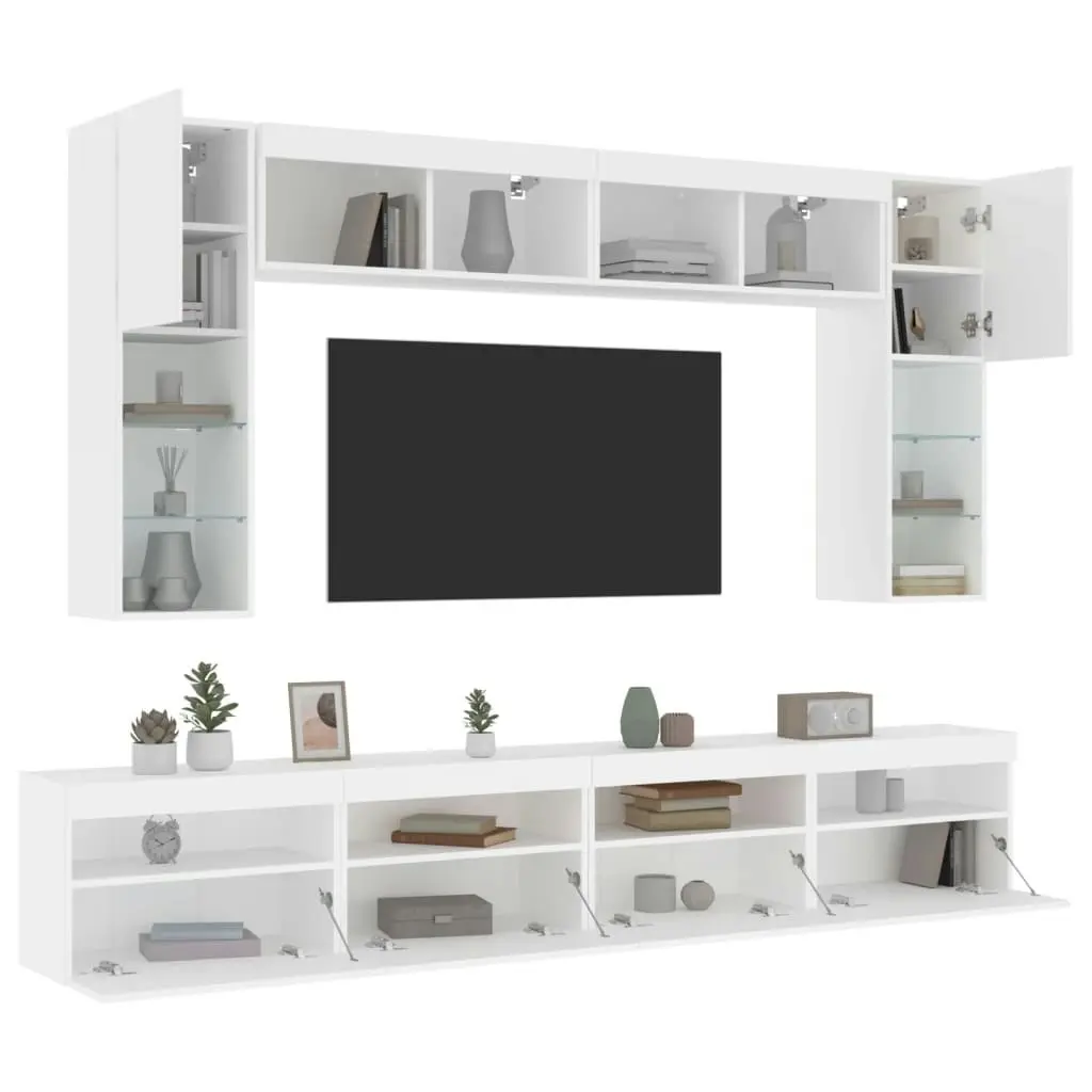 8 Piece TV Wall Cabinet Set with LED Lights White 3216764