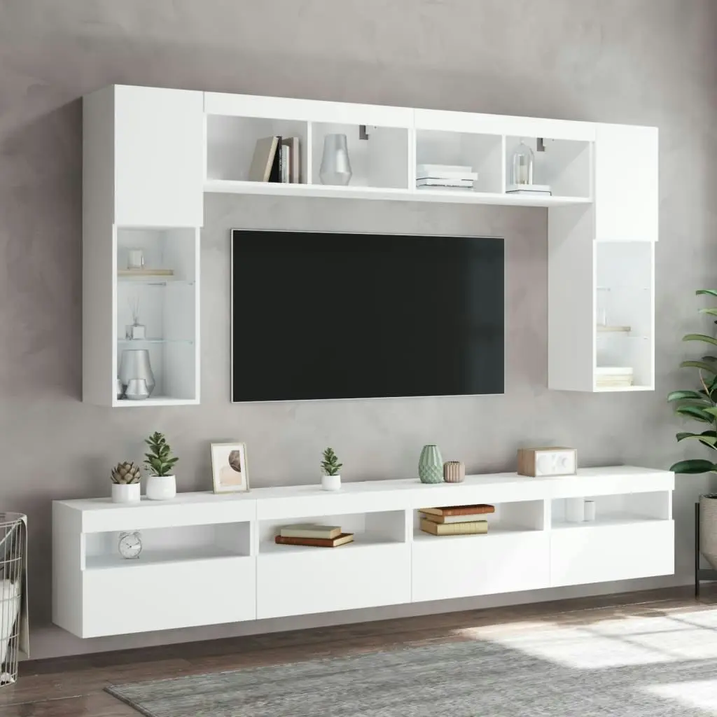 8 Piece TV Wall Cabinet Set with LED Lights White 3216764