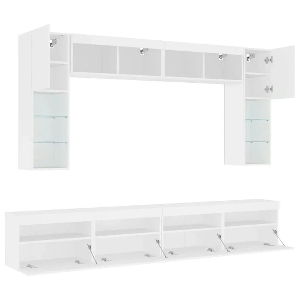 8 Piece TV Wall Cabinet Set with LED Lights White 3216764