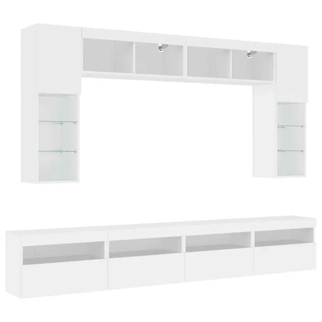 8 Piece TV Wall Cabinet Set with LED Lights White 3216764