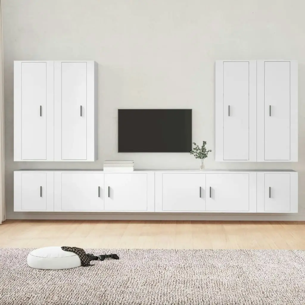 8 Piece TV Cabinet Set White Engineered Wood 3188854