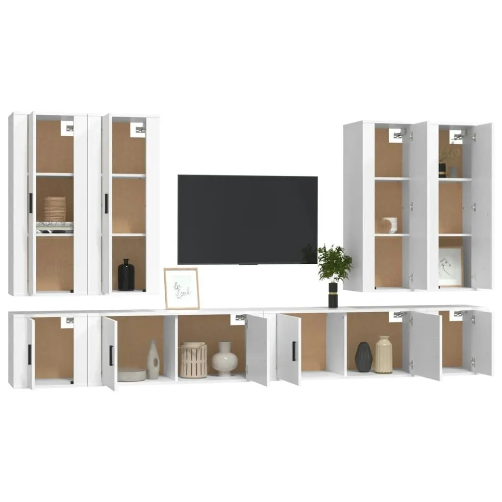 8 Piece TV Cabinet Set White Engineered Wood 3188854