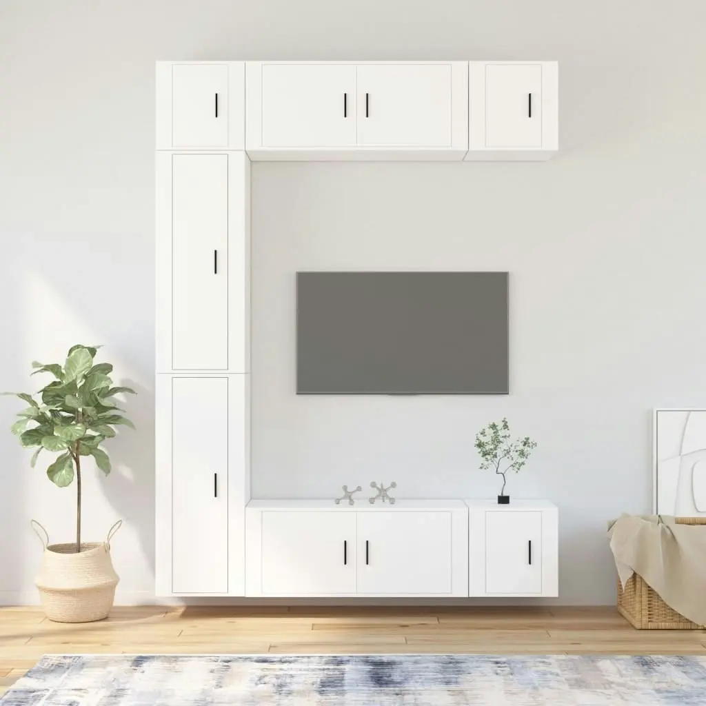 7 Piece TV Cabinet Set White Engineered Wood 3188822