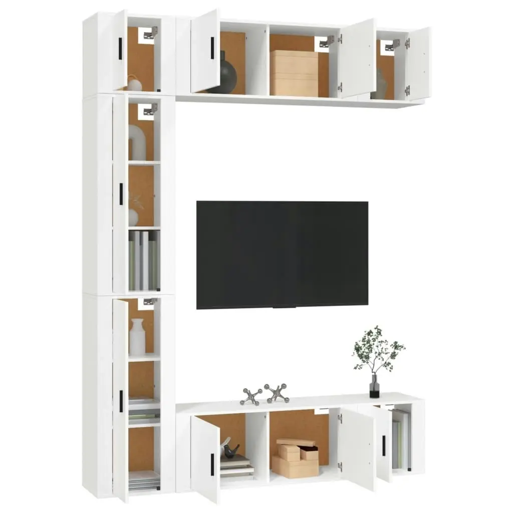 7 Piece TV Cabinet Set White Engineered Wood 3188822