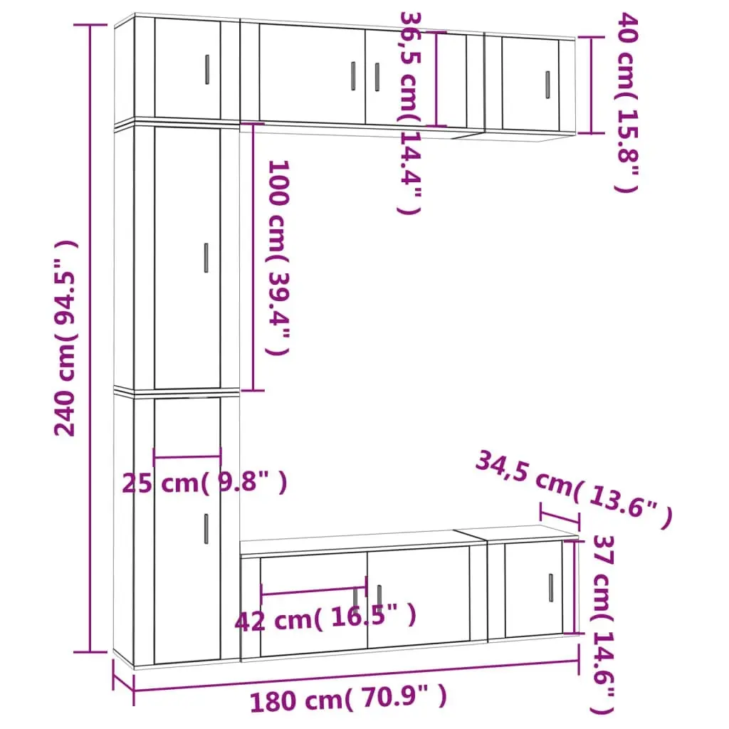 7 Piece TV Cabinet Set White Engineered Wood 3188822