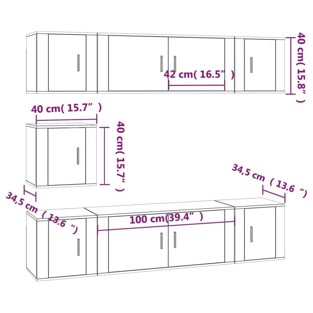 7 Piece TV Cabinet Set White Engineered Wood 3188662