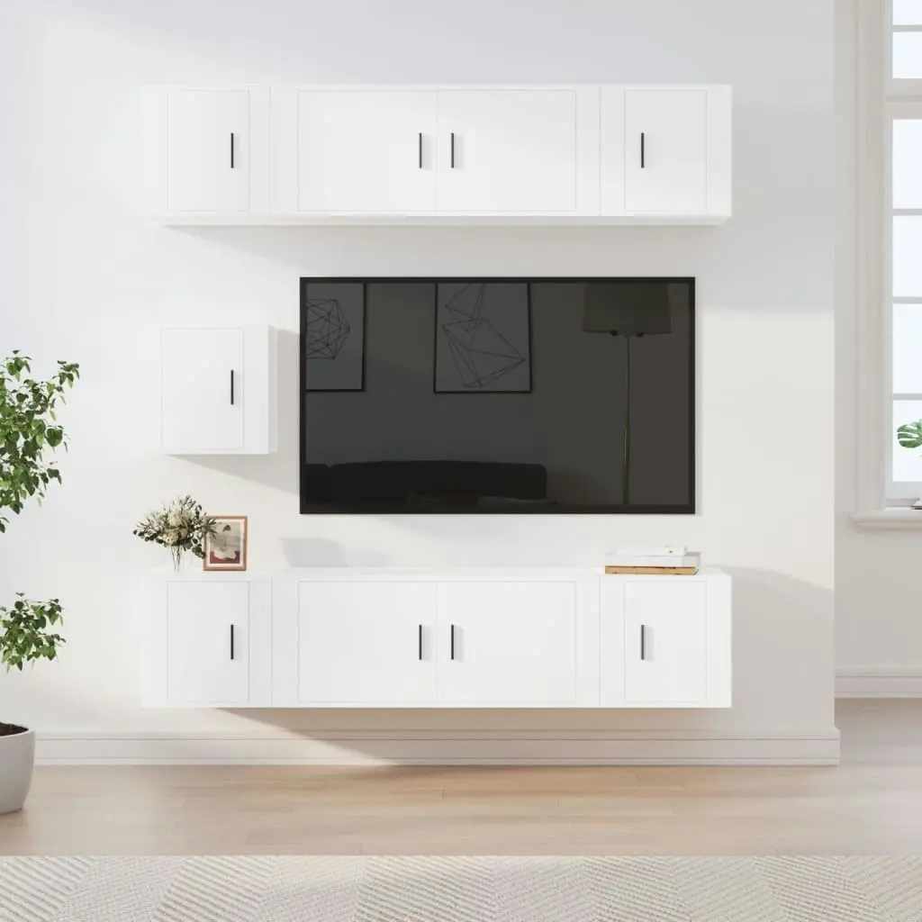 7 Piece TV Cabinet Set White Engineered Wood 3188662