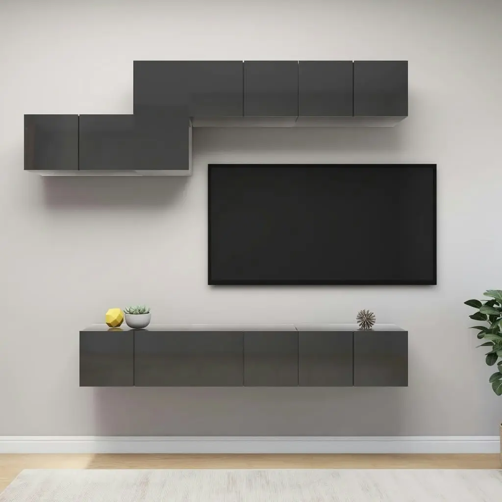 7 Piece TV Cabinet Set High Gloss Grey Engineered Wood 3079569