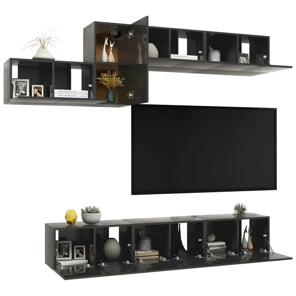 7 Piece TV Cabinet Set High Gloss Grey Engineered Wood 3079569