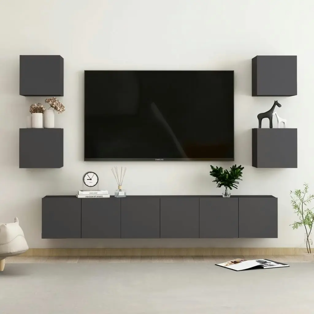 7 Piece TV Cabinet Set Grey Engineered Wood 3078871