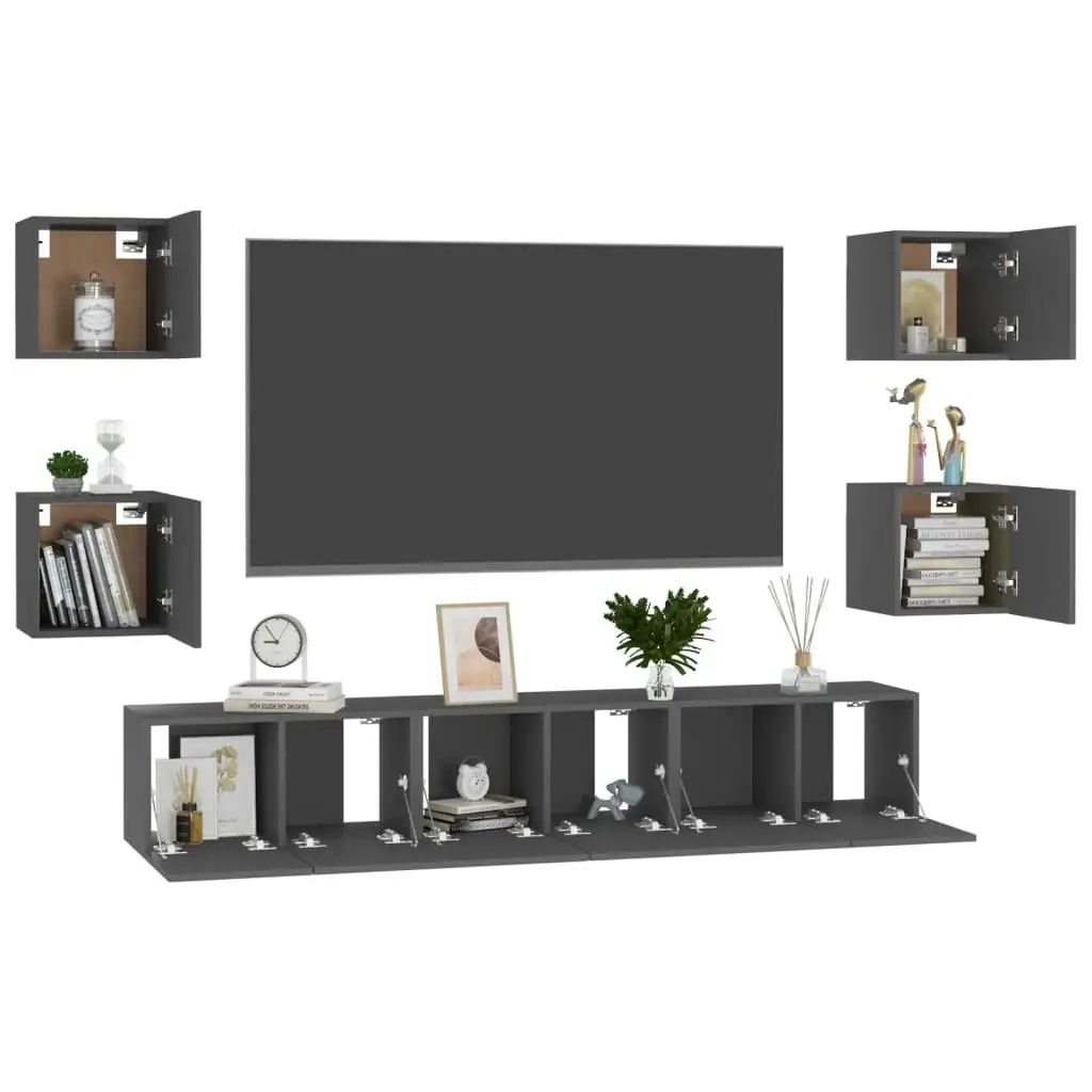 7 Piece TV Cabinet Set Grey Engineered Wood 3078871