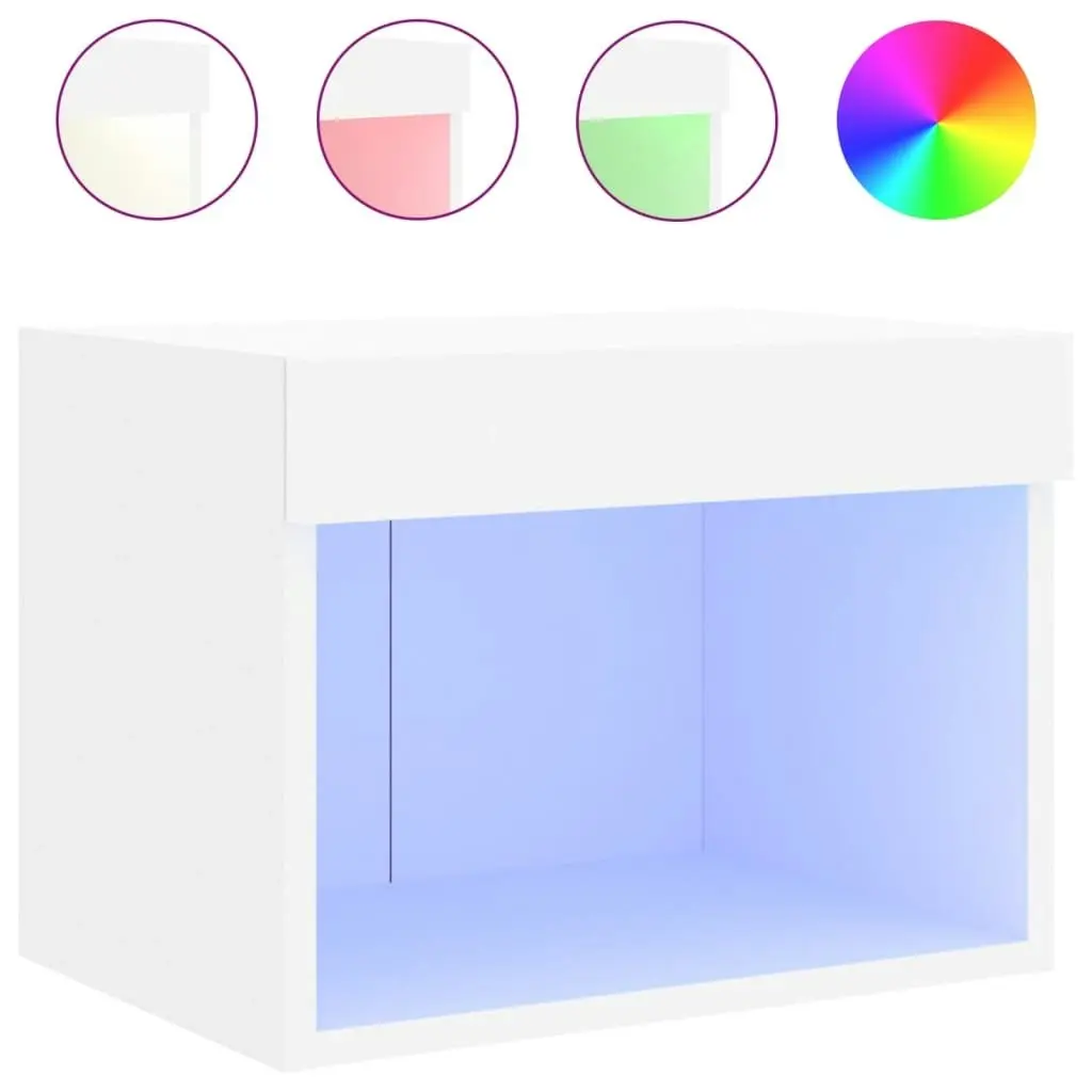 Bedside Cabinets with LED Lights Wall-mounted 2 pcs White 837114