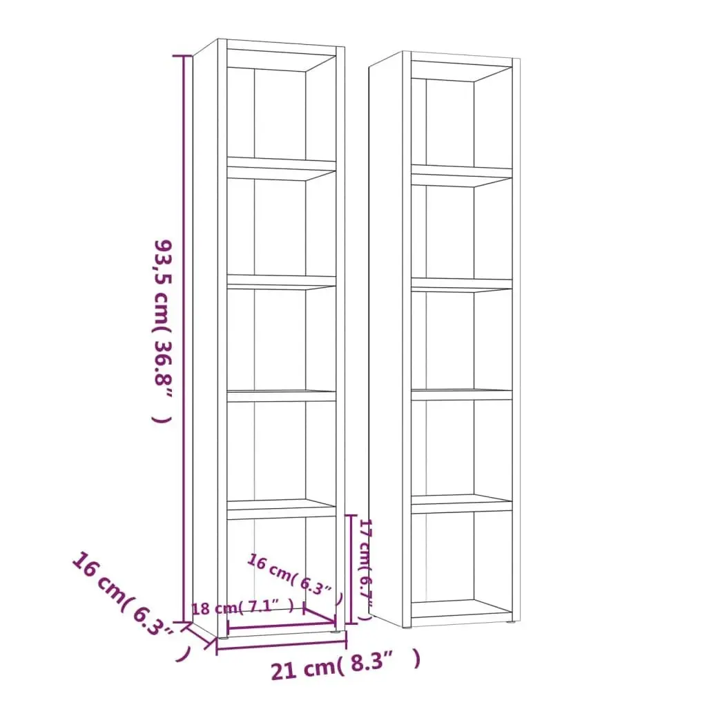 CD Cabinets 2 pcs Brown Oak 21x16x93.5 cm Engineered Wood 815320