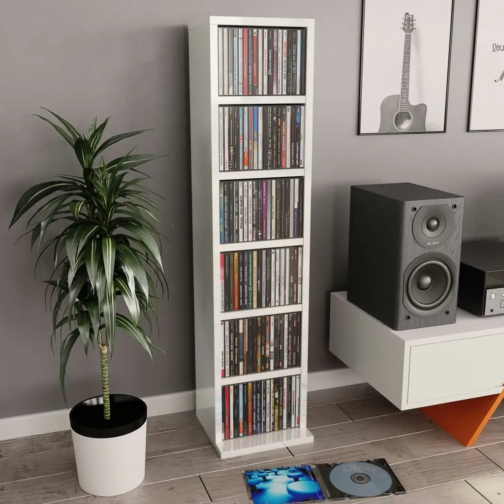 CD Cabinet High Gloss White 21x20x88 cm Engineered Wood 800357