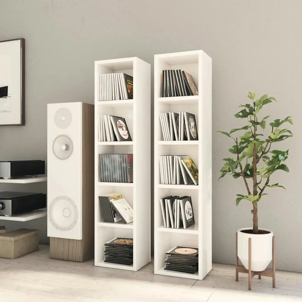 CD Cabinets 2 pcs High Gloss White 21x16x93.5 cm Engineered Wood 802702