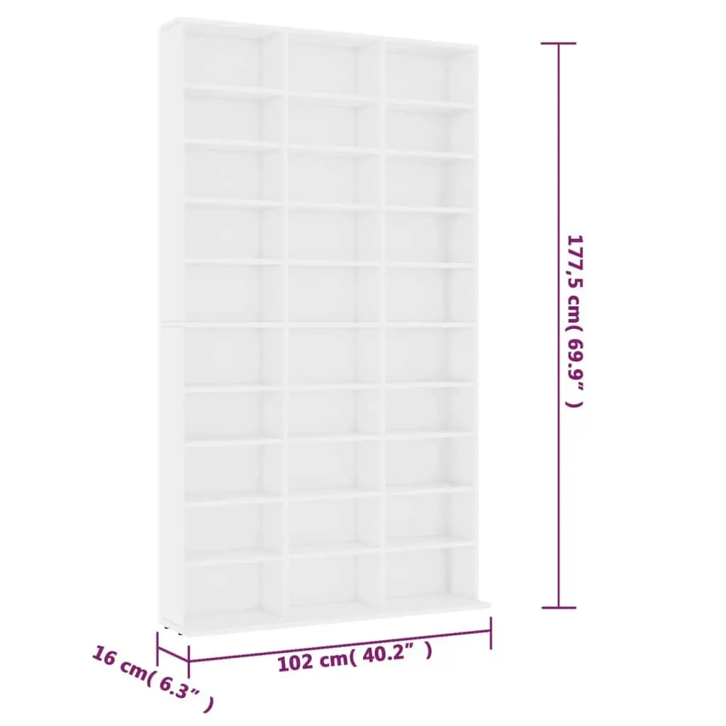 CD Cabinet White 102x16x177.5 cm Engineered Wood 801778