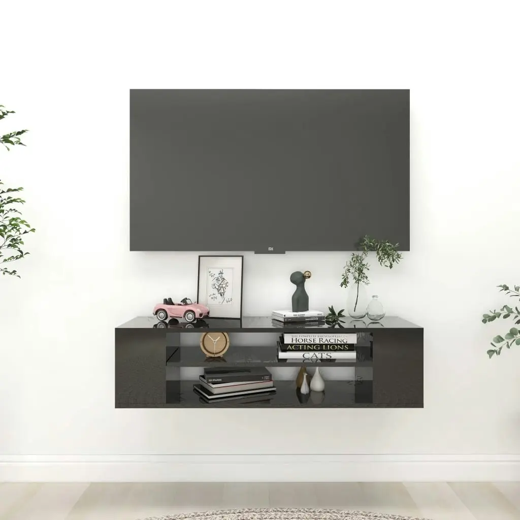 Hanging TV Cabinet High Gloss Black 100x30x26.5 cm Engineered Wood 806236