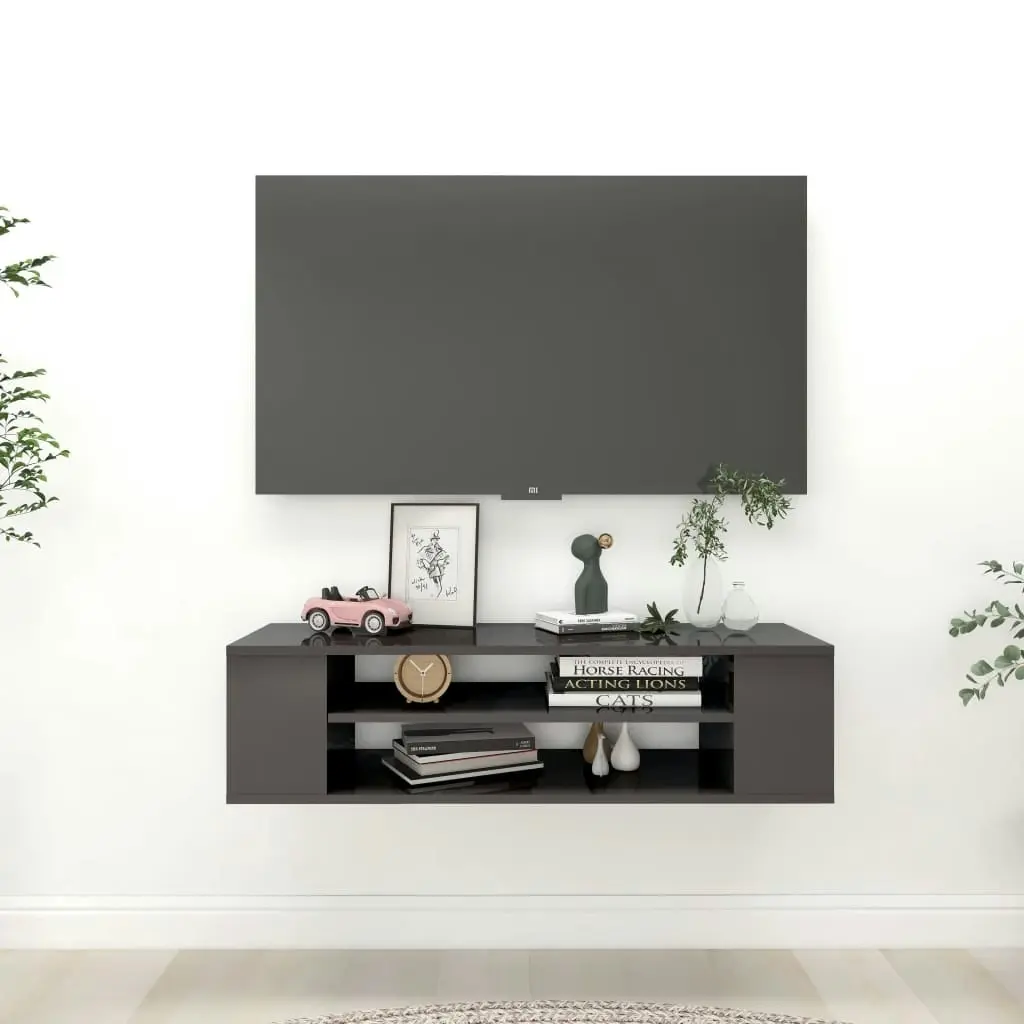 Hanging TV Cabinet High Gloss Grey 100x30x26.5 cm Engineered Wood 806237